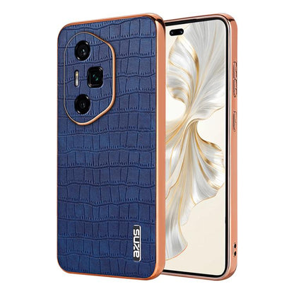 For Honor 300 Ultra AZNS Electroplated Frame Crocodile Texture Full Coverage Phone Case(Blue) by AZNS