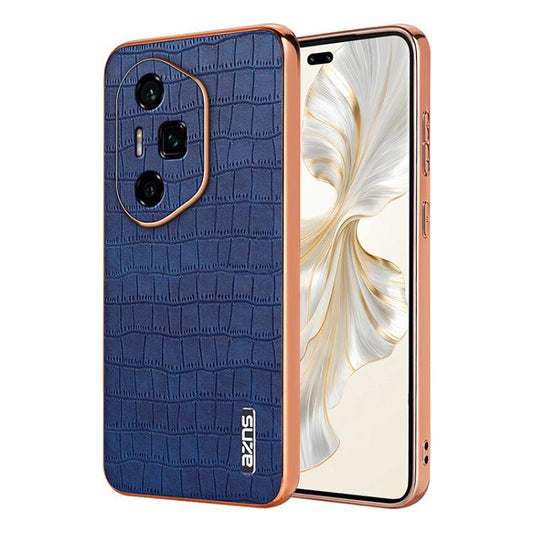 For Honor 300 Ultra AZNS Electroplated Frame Crocodile Texture Full Coverage Phone Case(Blue) by AZNS