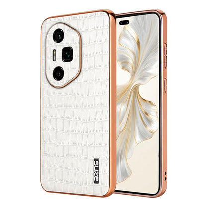 For Honor 300 Ultra AZNS Electroplated Frame Crocodile Texture Full Coverage Phone Case(White) by AZNS