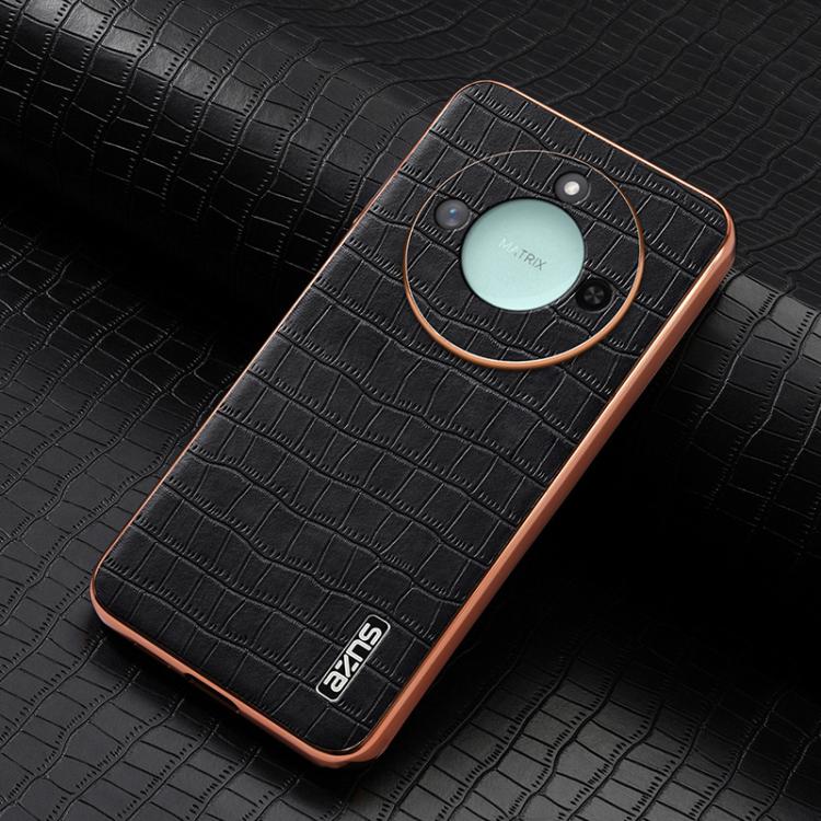 For Honor X60 AZNS Electroplated Frame Crocodile Texture Full Coverage Phone Case(Black) by AZNS