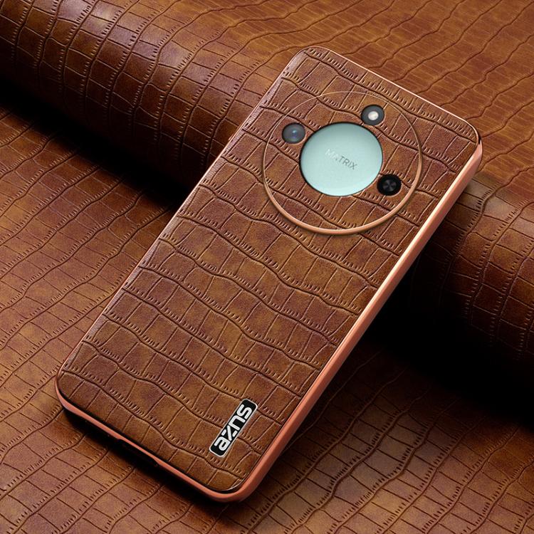 For Honor X60 AZNS Electroplated Frame Crocodile Texture Full Coverage Phone Case(Brown) by AZNS