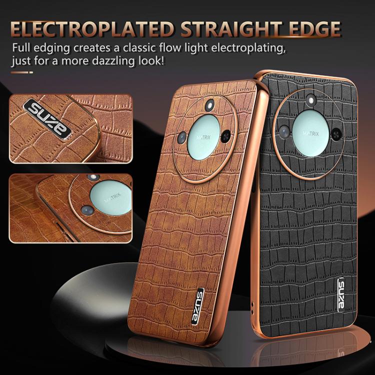 For Honor X60 AZNS Electroplated Frame Crocodile Texture Full Coverage Phone Case(Brown) by AZNS