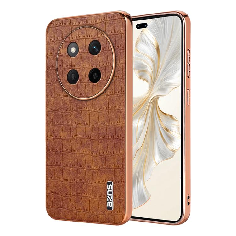 For Honor X60 Pro AZNS Electroplated Frame Crocodile Texture Full Coverage Phone Case(Brown) by AZNS