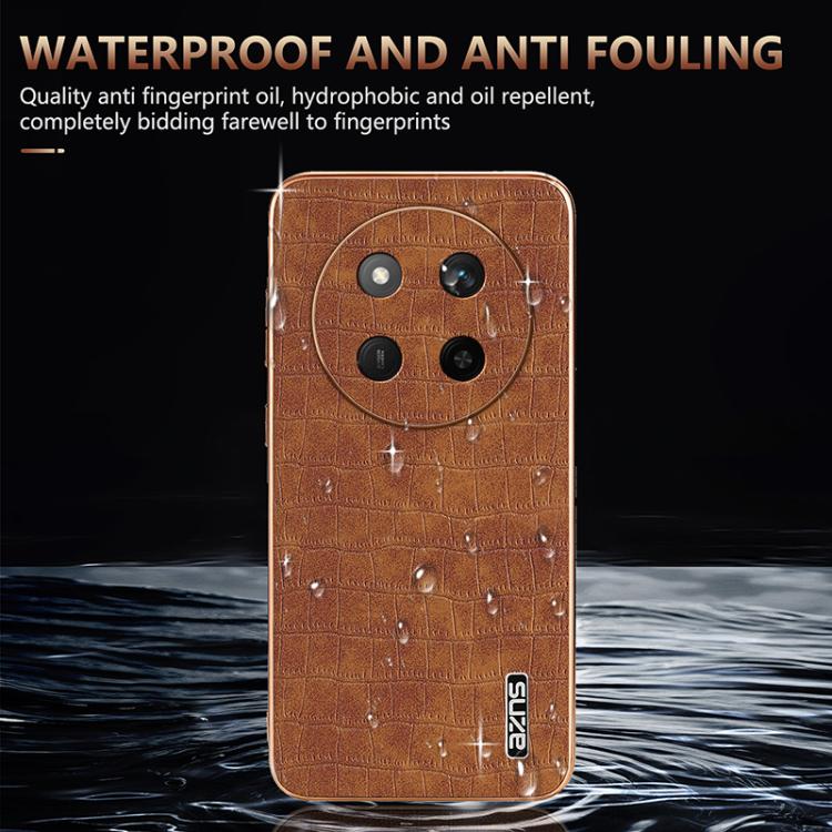 For Honor X60 Pro AZNS Electroplated Frame Crocodile Texture Full Coverage Phone Case(Brown) by AZNS