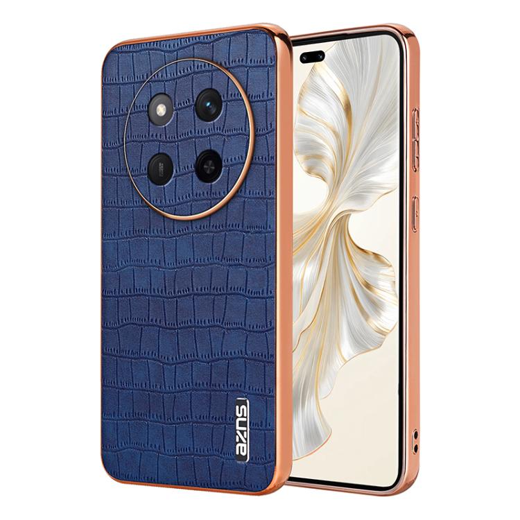 For Honor X60 Pro AZNS Electroplated Frame Crocodile Texture Full Coverage Phone Case(Blue) by AZNS