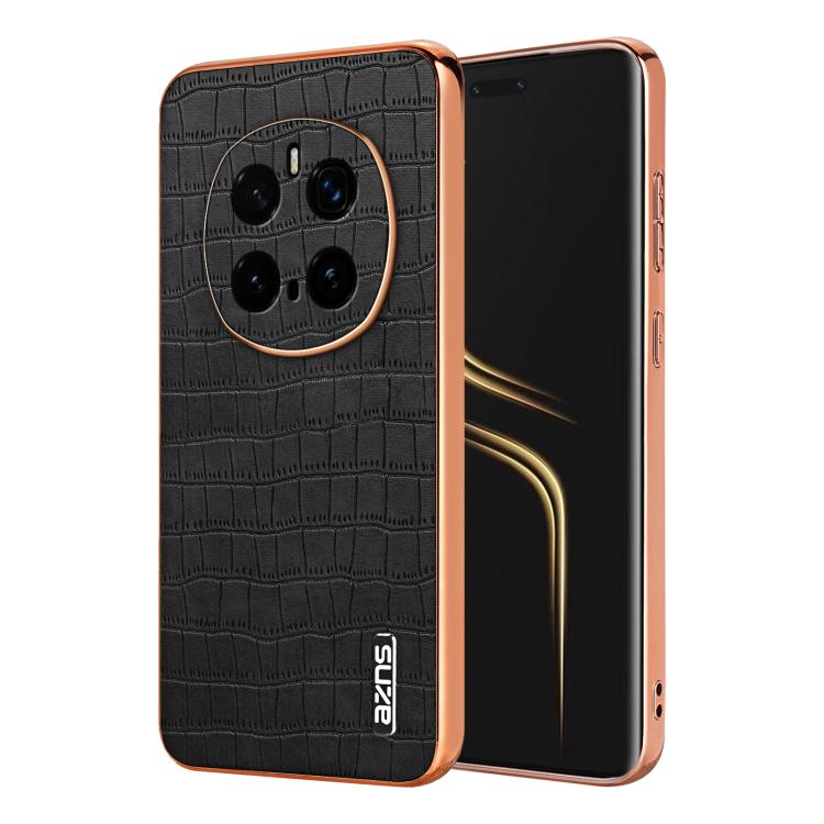 For Honor Magic7 Pro AZNS Electroplated Frame Crocodile Texture Full Coverage Phone Case(Black) by AZNS