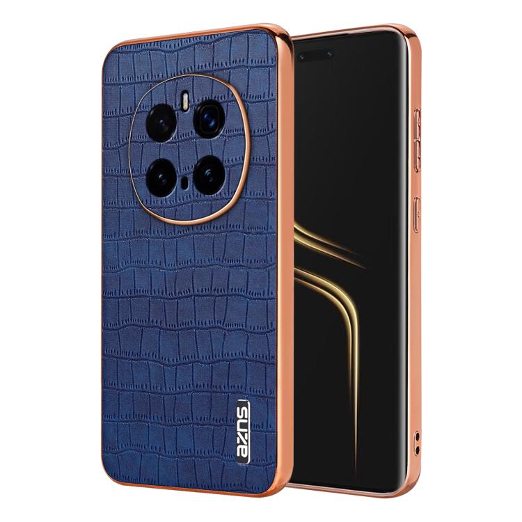 For Honor Magic7 Pro AZNS Electroplated Frame Crocodile Texture Full Coverage Phone Case(Blue) by AZNS