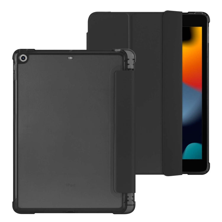 For iPad 10.2 2021 / 2020 / 2019 Tri-fold Holder TPU Cover Frosted Leather Smart Tablet Case withh Pen Slot(Black) by bashfashion