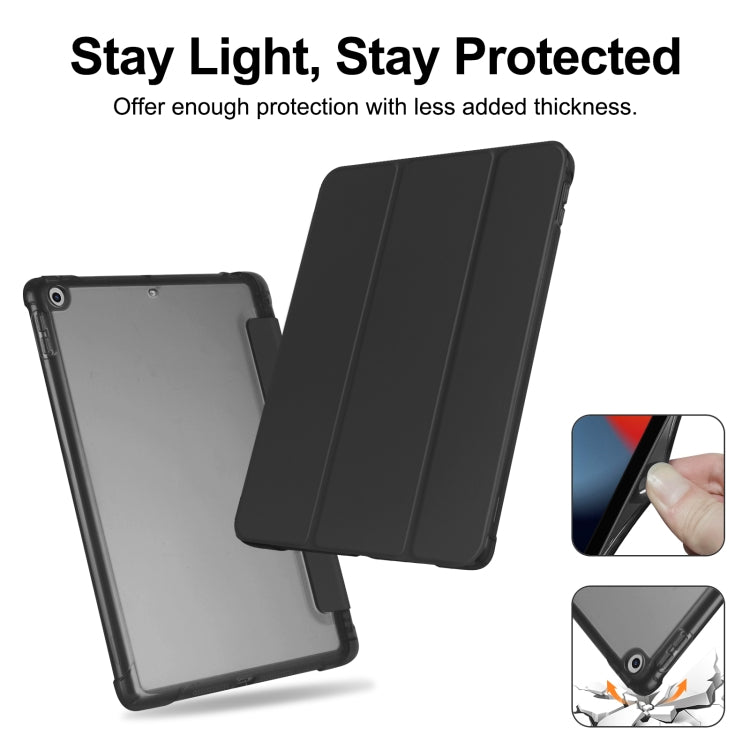 For iPad 10.2 2021 / 2020 / 2019 Tri-fold Holder TPU Cover Frosted Leather Smart Tablet Case withh Pen Slot(Black) by bashfashion