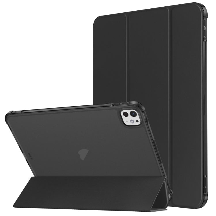 For iPad Pro 11 2025 / 2024 Tri-fold Holder TPU Cover Frosted Leather Smart Tablet Case withh Pen Slot(Black) by bashfashion