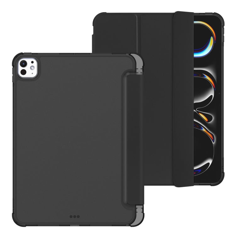 For iPad Pro 11 2025 / 2024 Tri-fold Holder TPU Cover Frosted Leather Smart Tablet Case withh Pen Slot(Black) by bashfashion