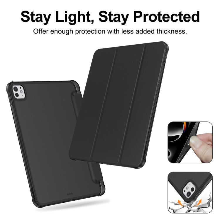 For iPad Pro 11 2025 / 2024 Tri-fold Holder TPU Cover Frosted Leather Smart Tablet Case withh Pen Slot(Black) by bashfashion