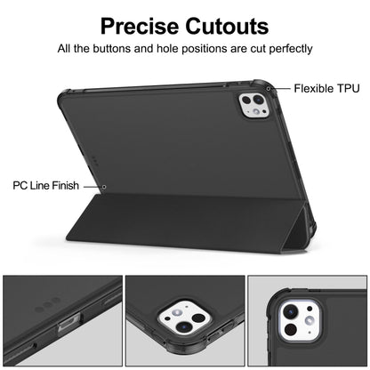 For iPad Pro 11 2025 / 2024 Tri-fold Holder TPU Cover Frosted Leather Smart Tablet Case withh Pen Slot(Black) by bashfashion