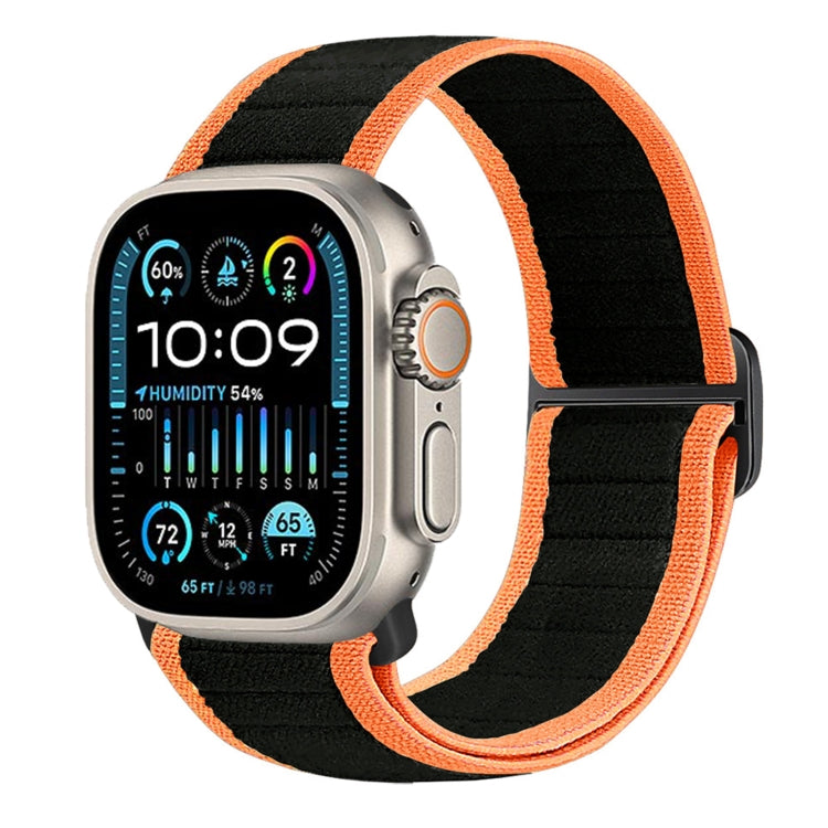For Apple Watch Ultra 49mm Nylon Elastic Buckle Watch Band(Black Orange) by bashfashion