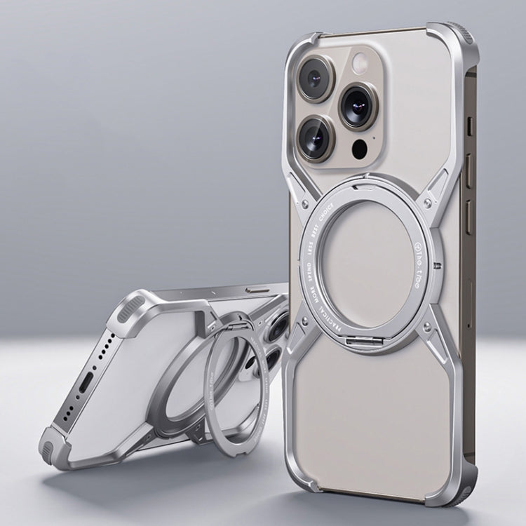 For iPhone 16 Pro Max Aluminum Alloy Frameless 360-Degree Rotating Phone Case(Silver) by bashfashion