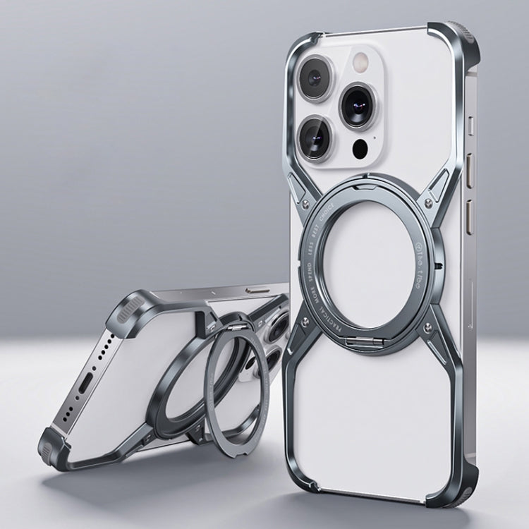 For iPhone 16 Pro Aluminum Alloy Frameless 360-Degree Rotating Phone Case(Grey) by bashfashion