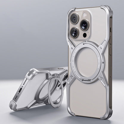 For iPhone 16 Pro Aluminum Alloy Frameless 360-Degree Rotating Phone Case(Silver) by bashfashion