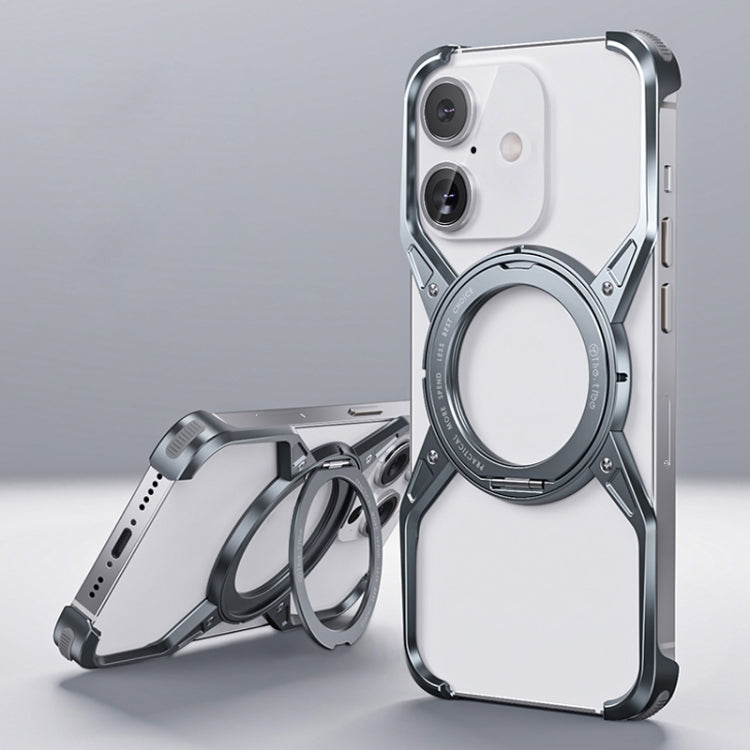 For iPhone 16 Aluminum Alloy Frameless 360-Degree Rotating Phone Case(Grey) by bashfashion