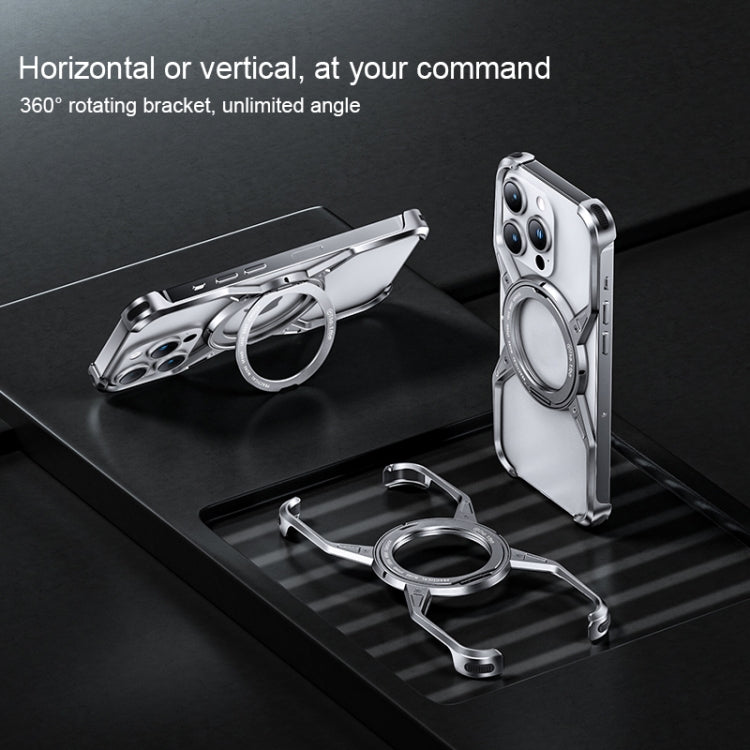 For iPhone 16 Aluminum Alloy Frameless 360-Degree Rotating Phone Case(Grey) by bashfashion