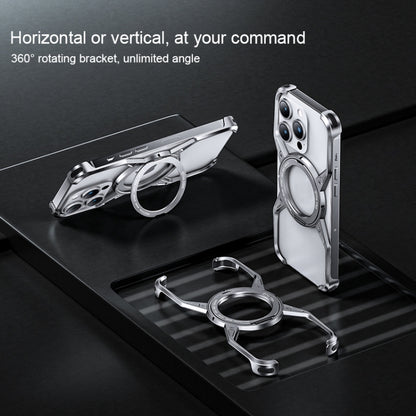 For iPhone 16 Aluminum Alloy Frameless 360-Degree Rotating Phone Case(Grey) by bashfashion