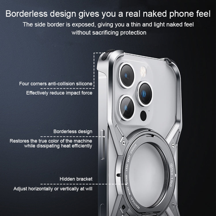 For iPhone 16 Aluminum Alloy Frameless 360-Degree Rotating Phone Case(Grey) by bashfashion
