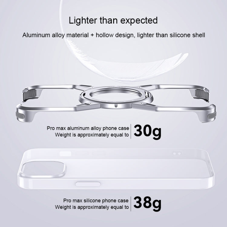 For iPhone 16 Pro Max Aluminum Alloy Frameless 360-Degree Rotating Phone Case(Silver) by bashfashion