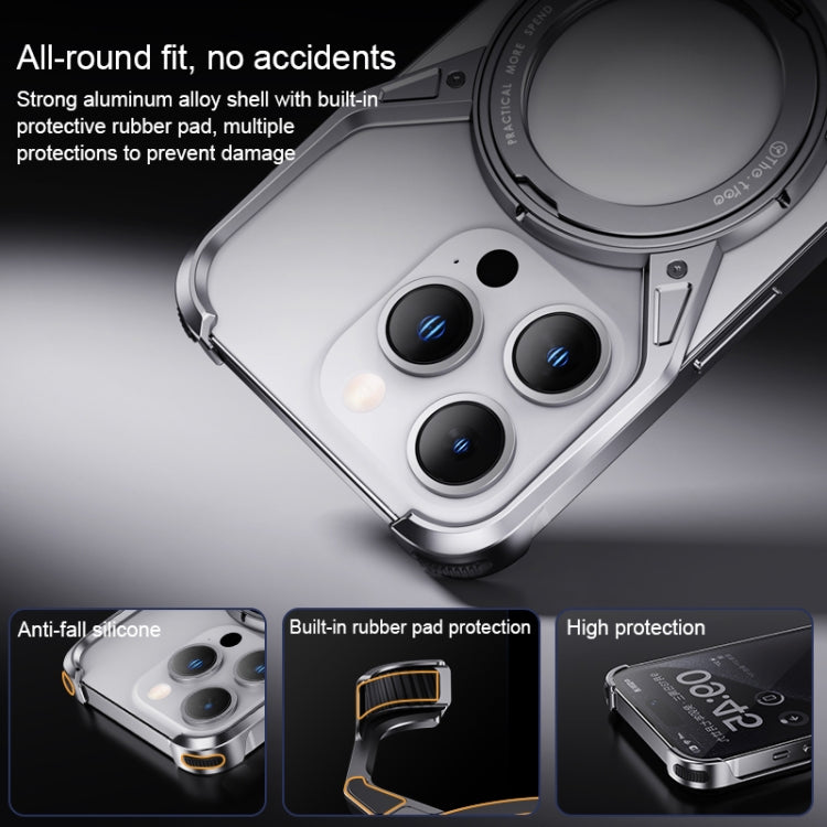 For iPhone 16 Aluminum Alloy Frameless 360-Degree Rotating Phone Case(Grey) by bashfashion