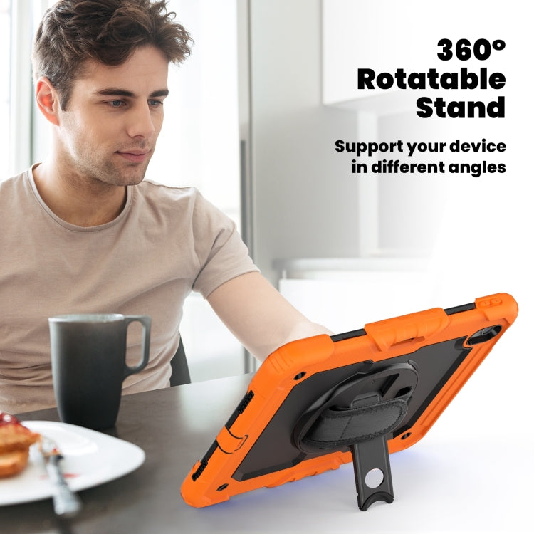 For iPad Air 11 2025 / 2024 Turntable Holder Silicone Hybrid PC Tablet Case with Shoulder Strap(Orange) by bashfashion
