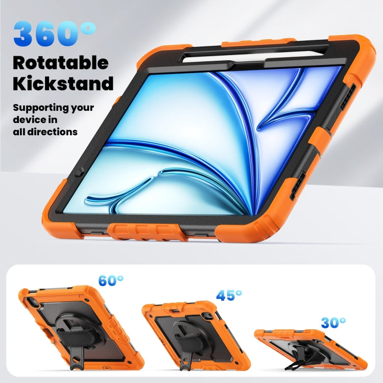 For iPad Air 11 2025 / 2024 Turntable Holder Silicone Hybrid PC Tablet Case with Shoulder Strap(Orange) by bashfashion