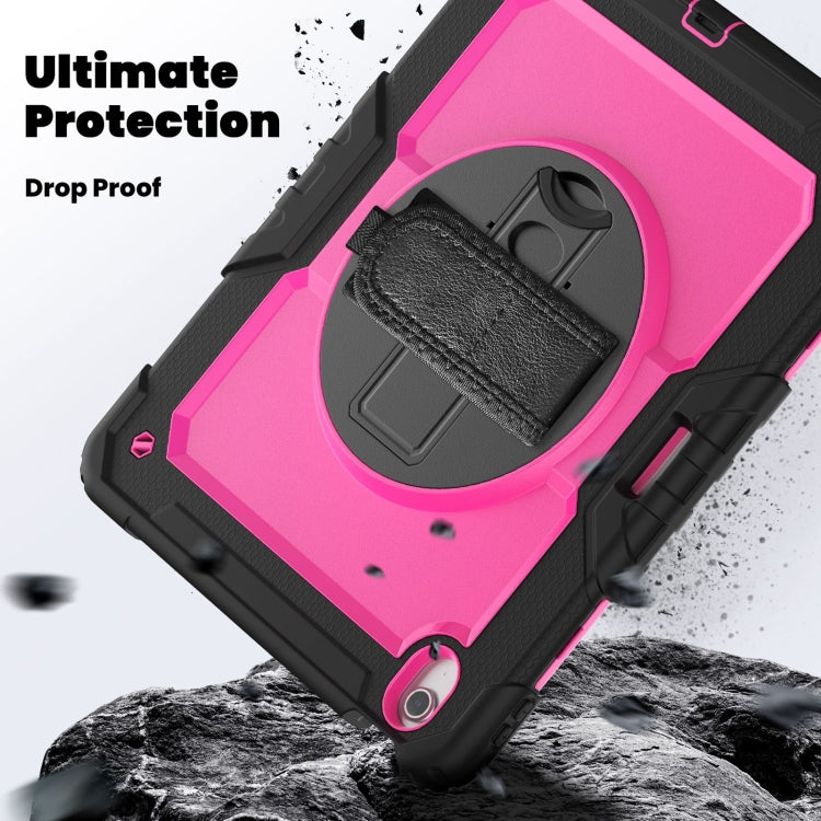 For iPad Air 13 2025 / 2024 Turntable Holder Silicone Hybrid PC Tablet Case with Shoulder Strap(Rose Red + Black) by bashfashion