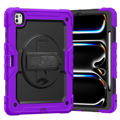 For iPad Pro 13 2025 / 2024 Turntable Holder Silicone Hybrid PC Tablet Case with Shoulder Strap(Purple) by bashfashion