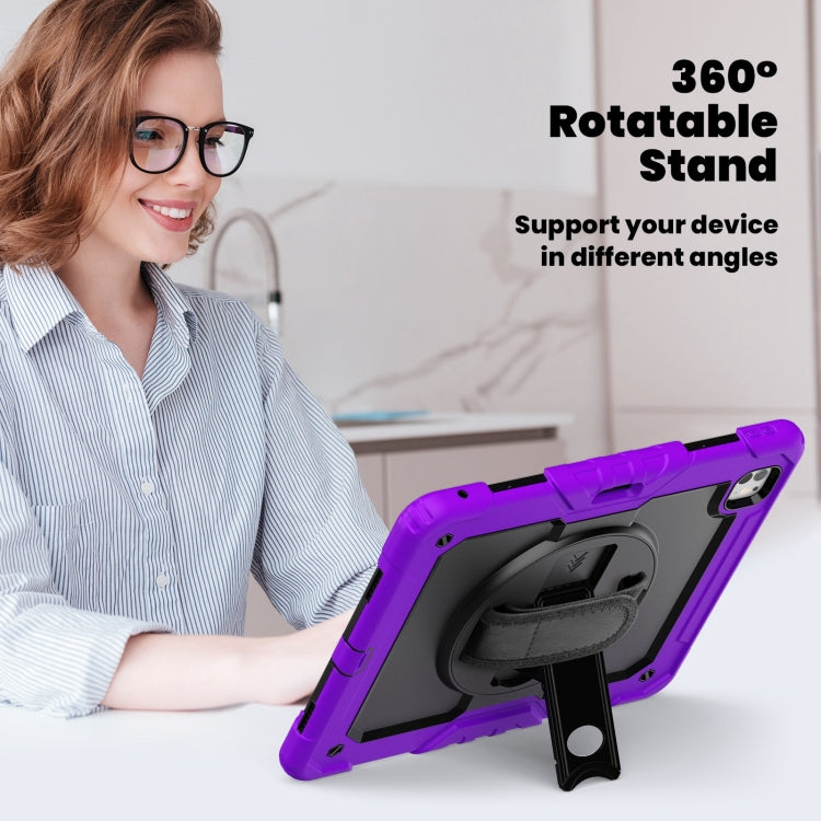 For iPad Pro 13 2025 / 2024 Turntable Holder Silicone Hybrid PC Tablet Case with Shoulder Strap(Purple) by bashfashion