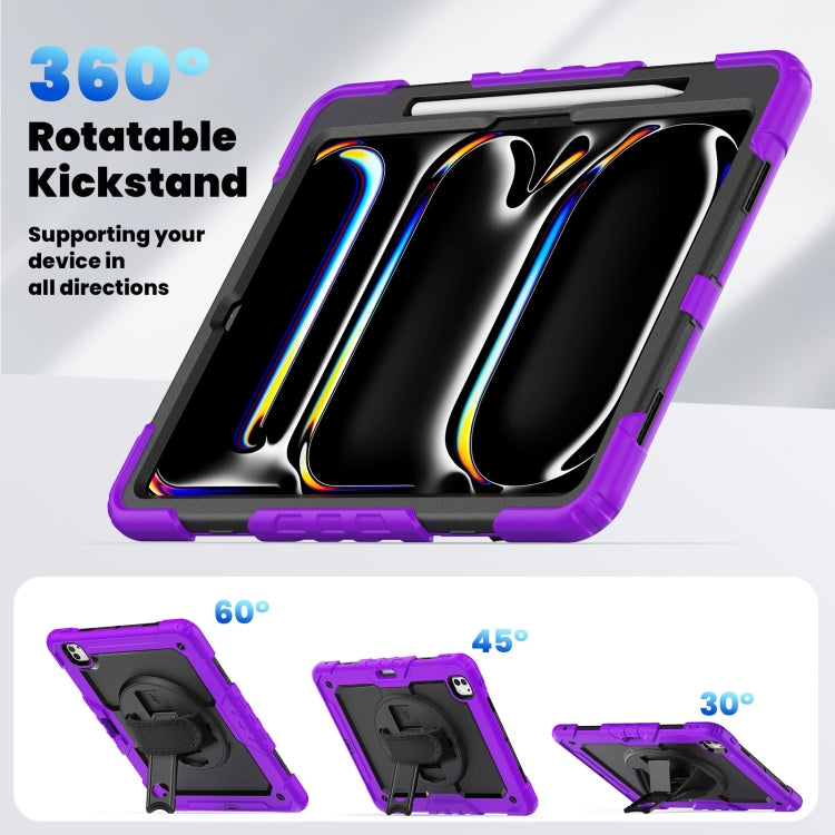 For iPad Pro 13 2025 / 2024 Turntable Holder Silicone Hybrid PC Tablet Case with Shoulder Strap(Purple) by bashfashion