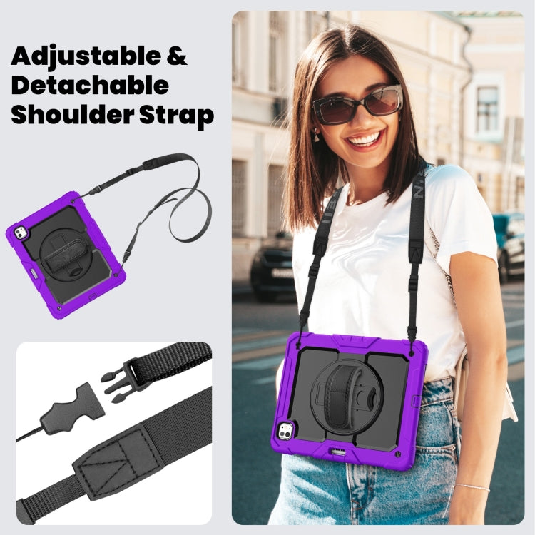 For iPad Pro 13 2025 / 2024 Turntable Holder Silicone Hybrid PC Tablet Case with Shoulder Strap(Purple) by bashfashion