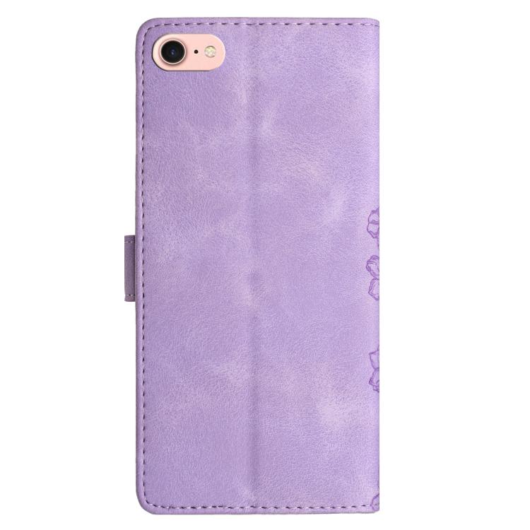 For iPhone 16e Cherry Blossom Butterfly Skin Feel Embossed PU Phone Case(Purple) by bashfashion
