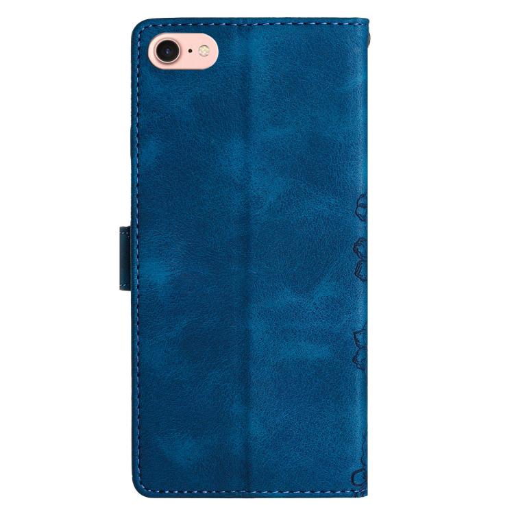 For iPhone 16e Cherry Blossom Butterfly Skin Feel Embossed PU Phone Case(Blue) by bashfashion