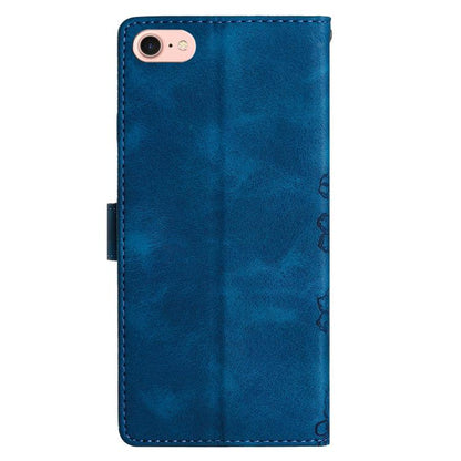 For iPhone 16e Cherry Blossom Butterfly Skin Feel Embossed PU Phone Case(Blue) by bashfashion