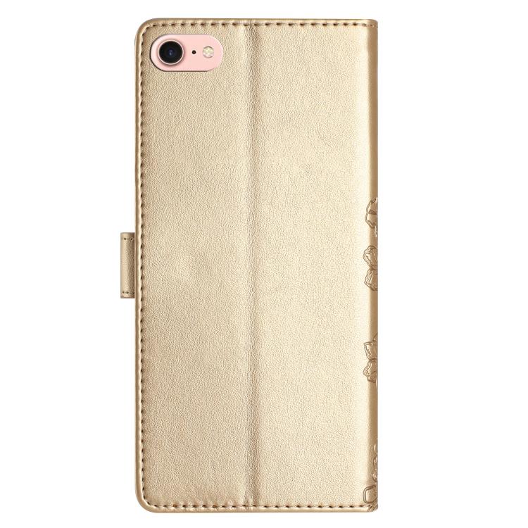 For iPhone 16e Cherry Blossom Butterfly Skin Feel Embossed PU Phone Case(Gold) by bashfashion