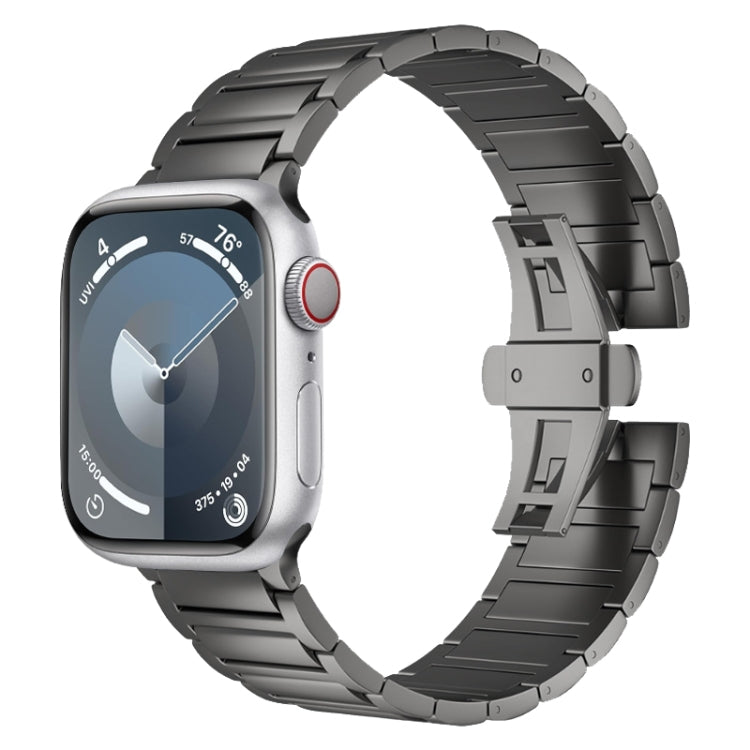 For Apple Watch Series 9 45mm I-shaped Butterfly Buckle Titanium Alloy Watch Band(Black) by bashfashion