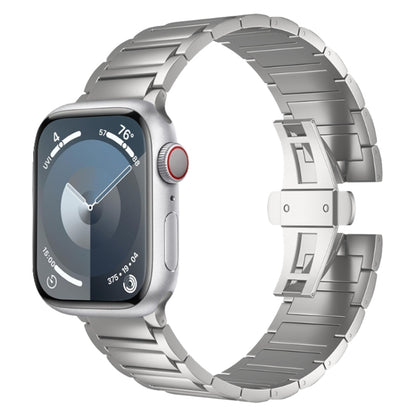 For Apple Watch Series 9 45mm I-shaped Butterfly Buckle Titanium Alloy Watch Band(Silver) by bashfashion