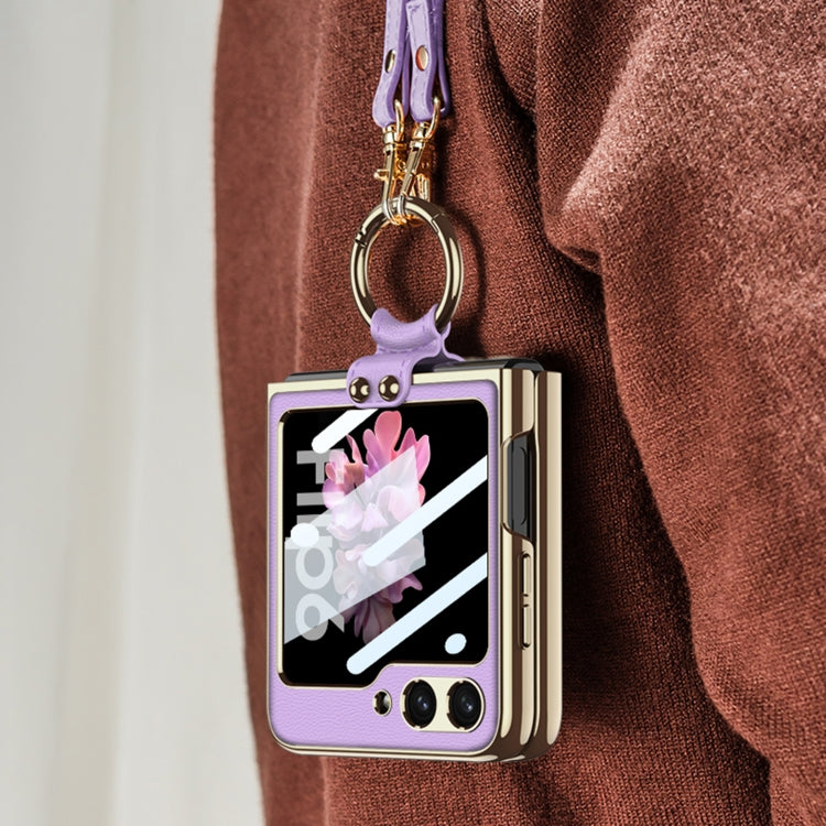 For Samsung Galaxy Z Flip6 / Flip7 FE GKK Integrated Electroplating Leather Phone Case with Ring/Strap(White) by GKK