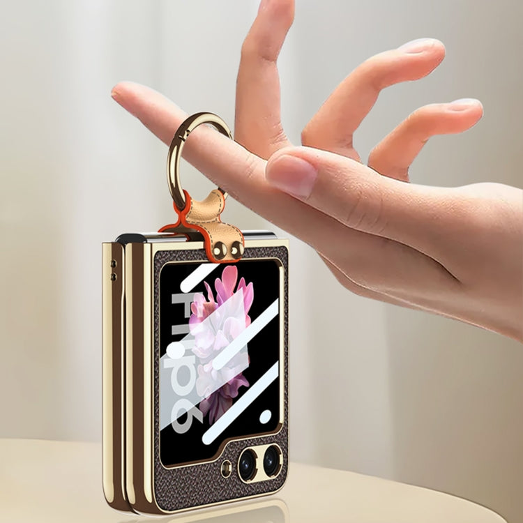 For Samsung Galaxy Z Flip6 / Flip7 FE GKK Integrated Electroplating Leather Phone Case with Ring/Strap(White) by GKK