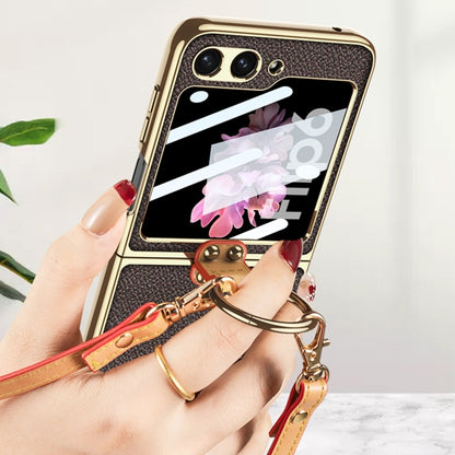 For Samsung Galaxy Z Flip6 / Flip7 FE GKK Integrated Electroplating Leather Phone Case with Ring/Strap(White) by GKK