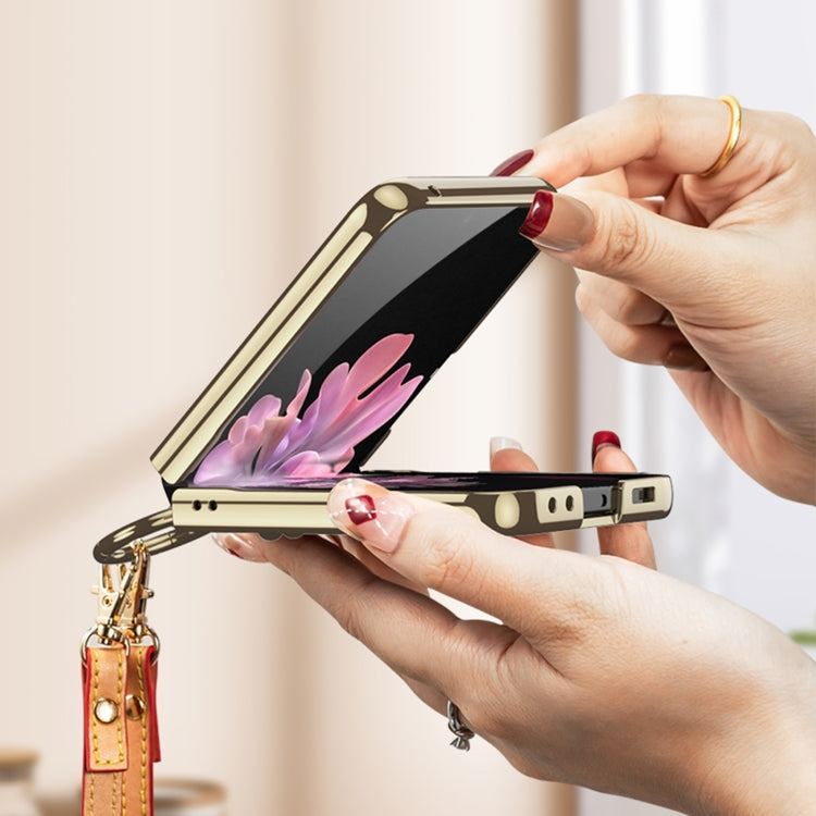 For Samsung Galaxy Z Flip6 / Flip7 FE GKK Integrated Electroplating Leather Phone Case with Ring/Strap(White) by GKK