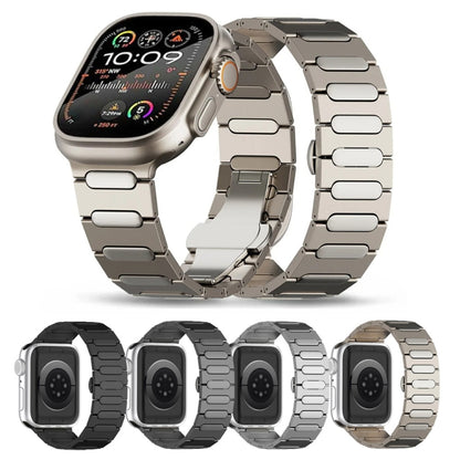 For Apple Watch Series 9 45mm Oval Butterfly Buckle Titanium Alloy Watch Band(Black) by bashfashion