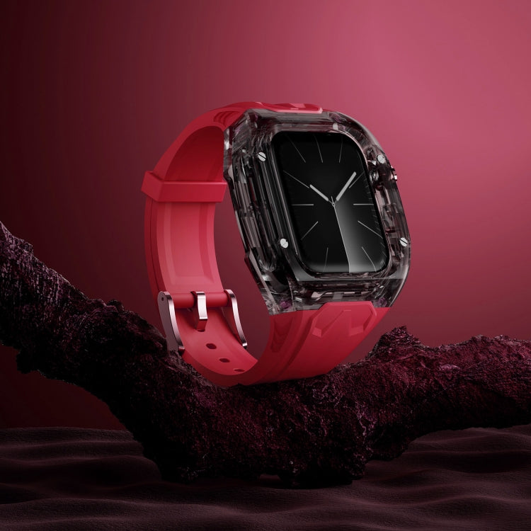 For Apple Watch SE 2023 44mm / 2025 44mm Modified PC Hybrid TPU Watch Case Band(Red Clear Black) by bashfashion