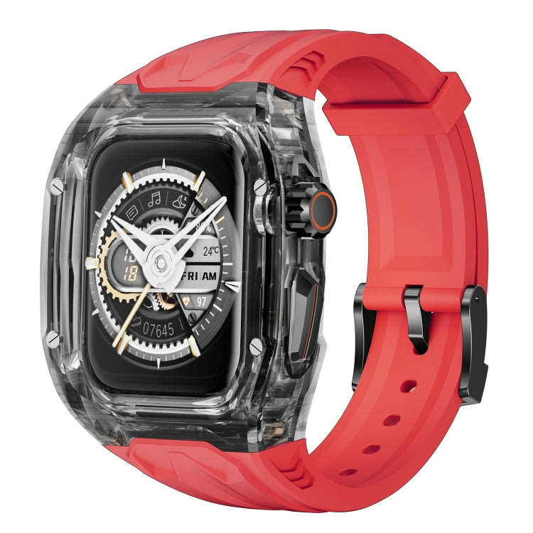 For Apple Watch Series 9 45mm Modified PC Hybrid TPU Watch Case Band(Red Clear Black) by bashfashion