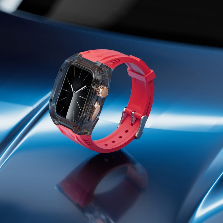 For Apple Watch Series 9 45mm Modified PC Hybrid TPU Watch Case Band(Red Clear Black) by bashfashion