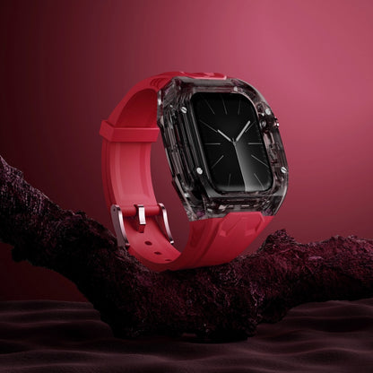 For Apple Watch Series 9 45mm Modified PC Hybrid TPU Watch Case Band(Red Clear Black) by bashfashion