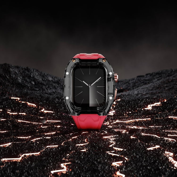 For Apple Watch Series 9 45mm Modified PC Hybrid TPU Watch Case Band(Red Clear Black) by bashfashion